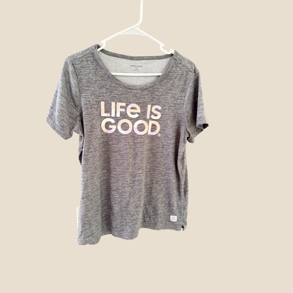 Life is Good Sleep Women Small Grey Space Dye Graphic Short Sleeve Sleep Top